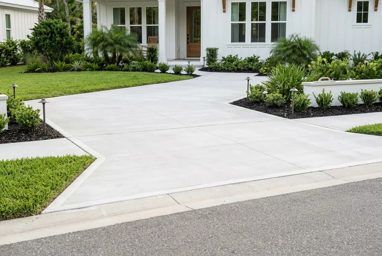 Light concrete driveway and front approach at a home; illustrative image, not a completed OttoServ project