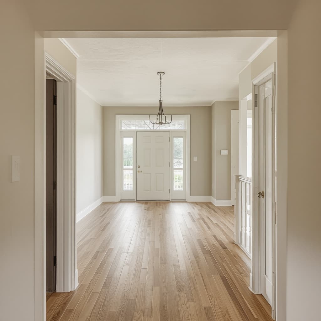 AI-generated illustration of a refreshed home interior with light wood flooring; not a completed OttoServ project